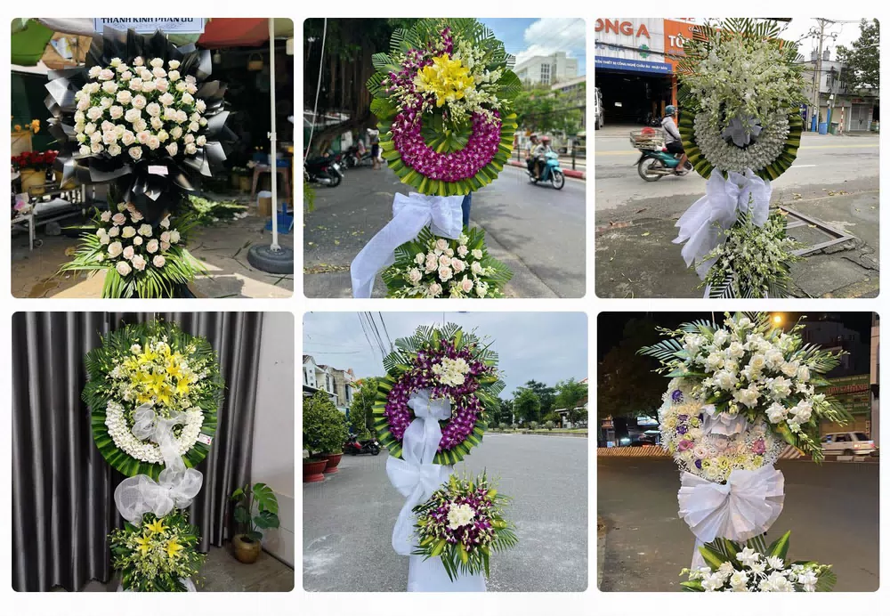 Vòng hoa đám tang tông trắng tại Đồng Xoài, Bình Phước