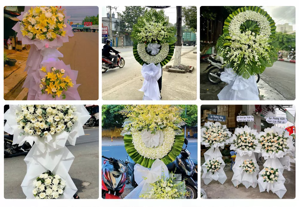 Kệ hoa và vòng hoa chia buồn giao tại Đồng Xoài