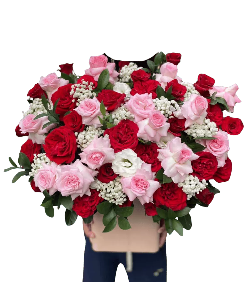 Giỏ Hoa Đỏ Hồng Duyên Dáng