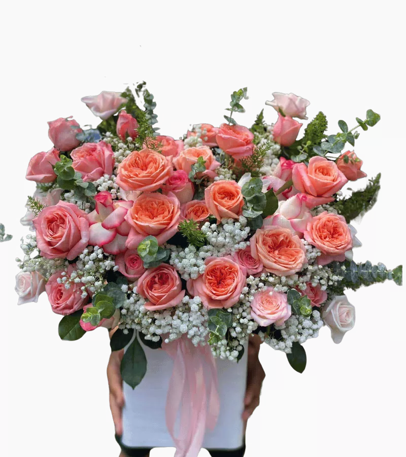 Giỏ Hoa Hồng Cam Rạng Ngời