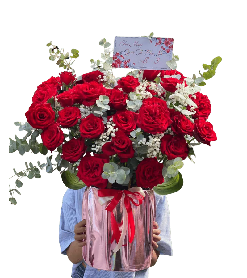 Giỏ Hoa Hồng Đỏ Sắc Xuân