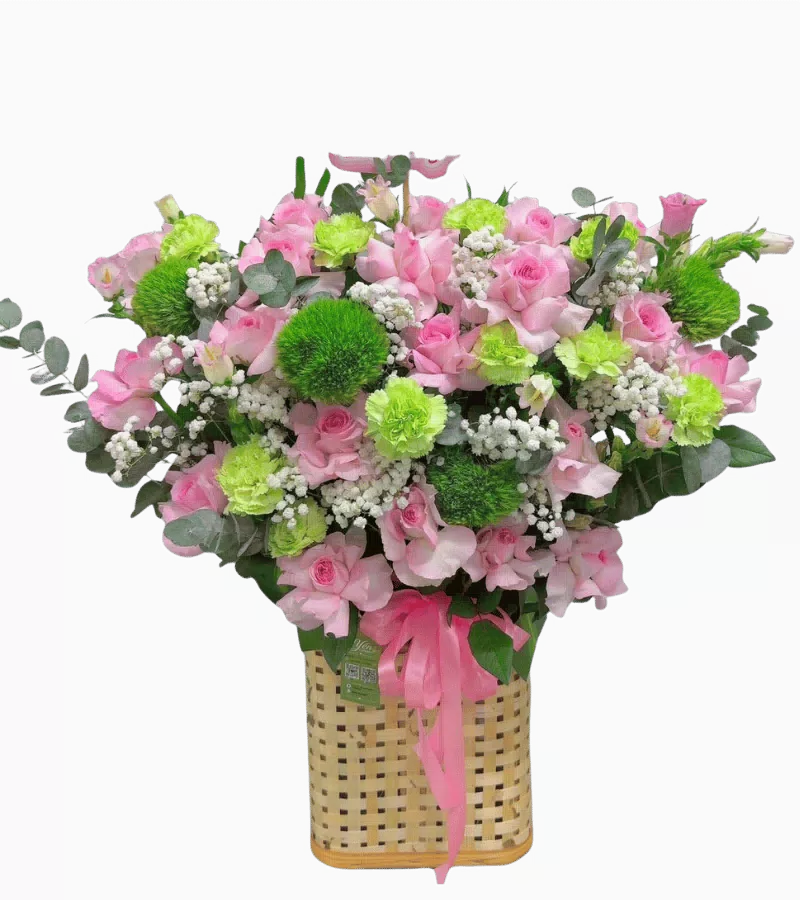 Giỏ Hoa Hồng Phấn Ngọt Ngào
