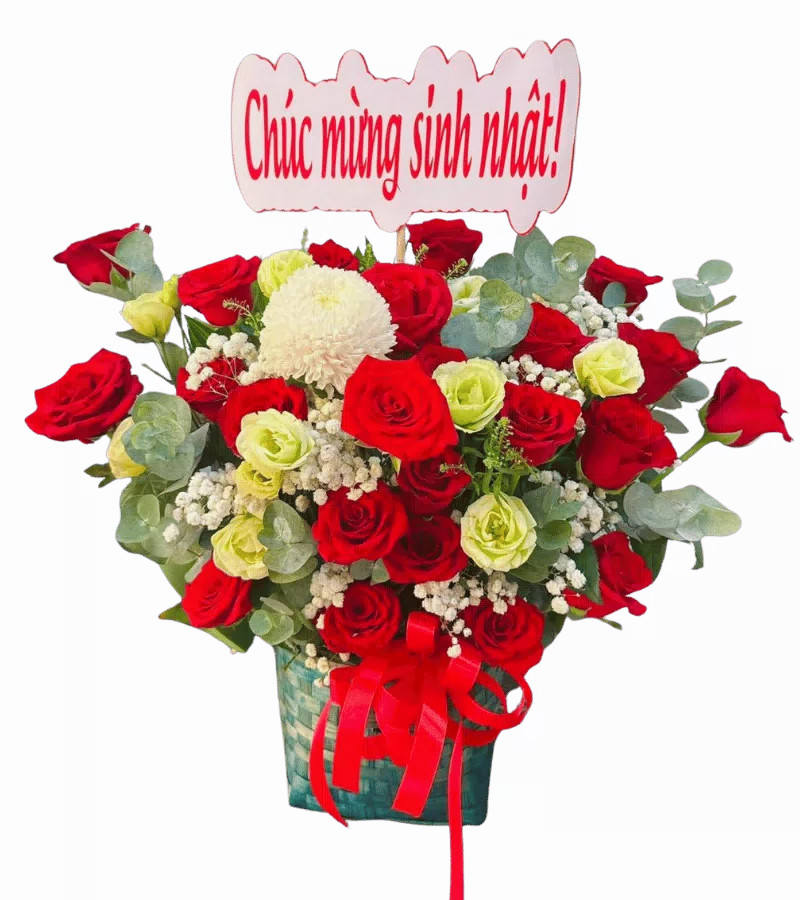 Giỏ Hoa Sinh Nhật Rực Đỏ Hạnh Phúc