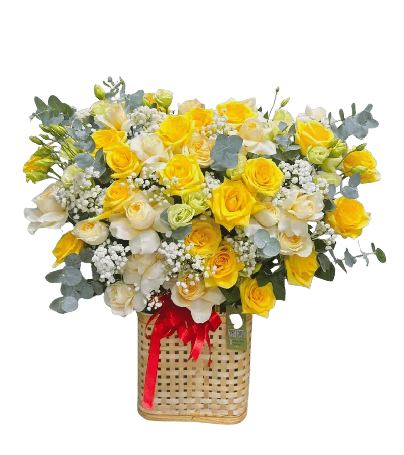 Giỏ Hoa Vàng Trắng Bình An