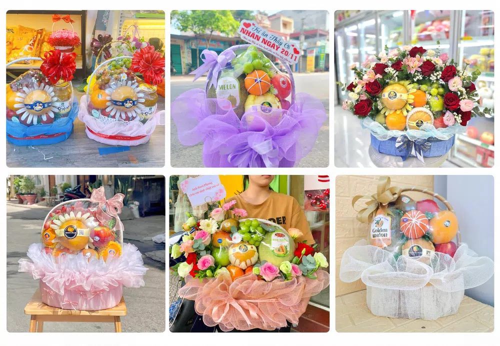 Giỏ trái cây quà tặng kèm hoa tươi tại Đồng Phú