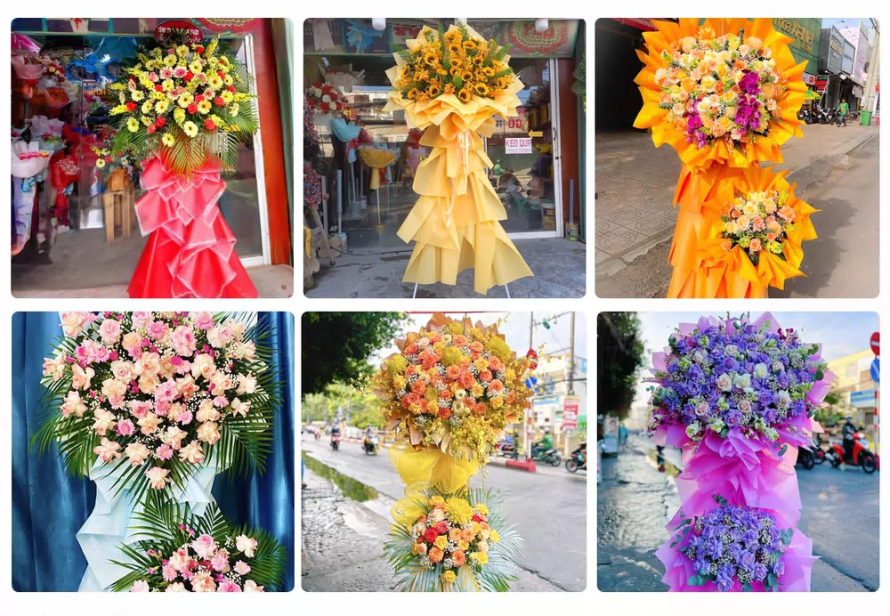 Kệ hoa khai trương tông đỏ vàng giao tại Bình Long, Bình Phước