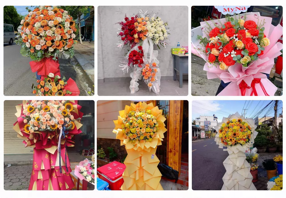 Băng rôn hoa chúc mừng khai trương ghi đúng tên công ty tại Đồng Xoài