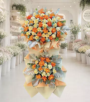 Kệ Hoa Khai Trương Cam Tươi Thành Công Rực Rỡ