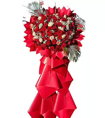 Kệ Hoa Khai Trương Đỏ Lá Cọ Sang Trọng