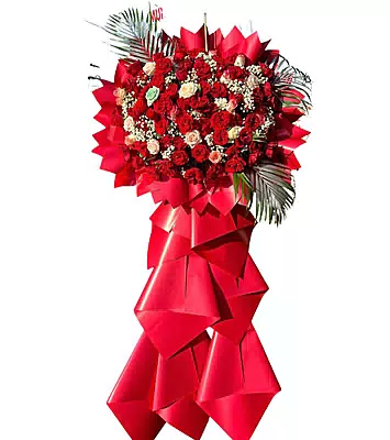 Kệ Hoa Khai Trương Đỏ Rực Lá Cọ Cao Cấp