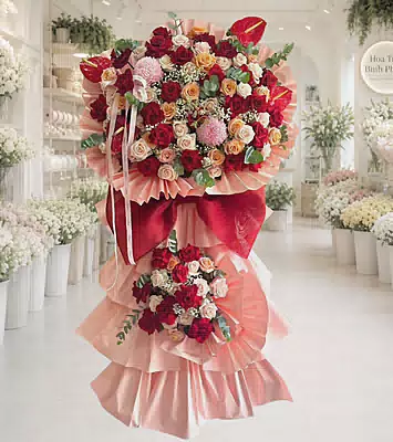 Kệ Hoa Khai Trương Hồng Đào Đại Phát