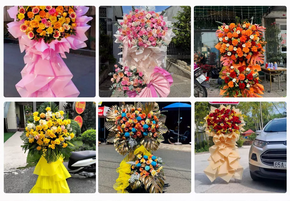 Kệ hoa chúc mừng khai trương kèm băng rôn tại Phước Long