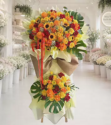 Kệ Hoa Khai Trương Vàng Cam Bách Lộc Bách Phát