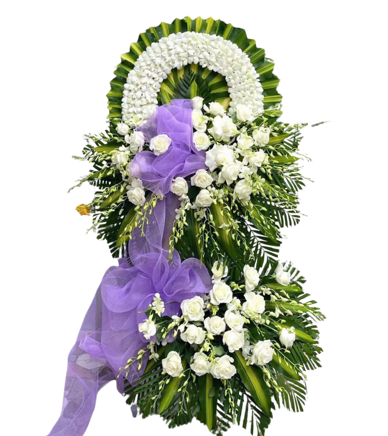 Kệ Hoa Trắng Nơ Tím Tiễn Biệt