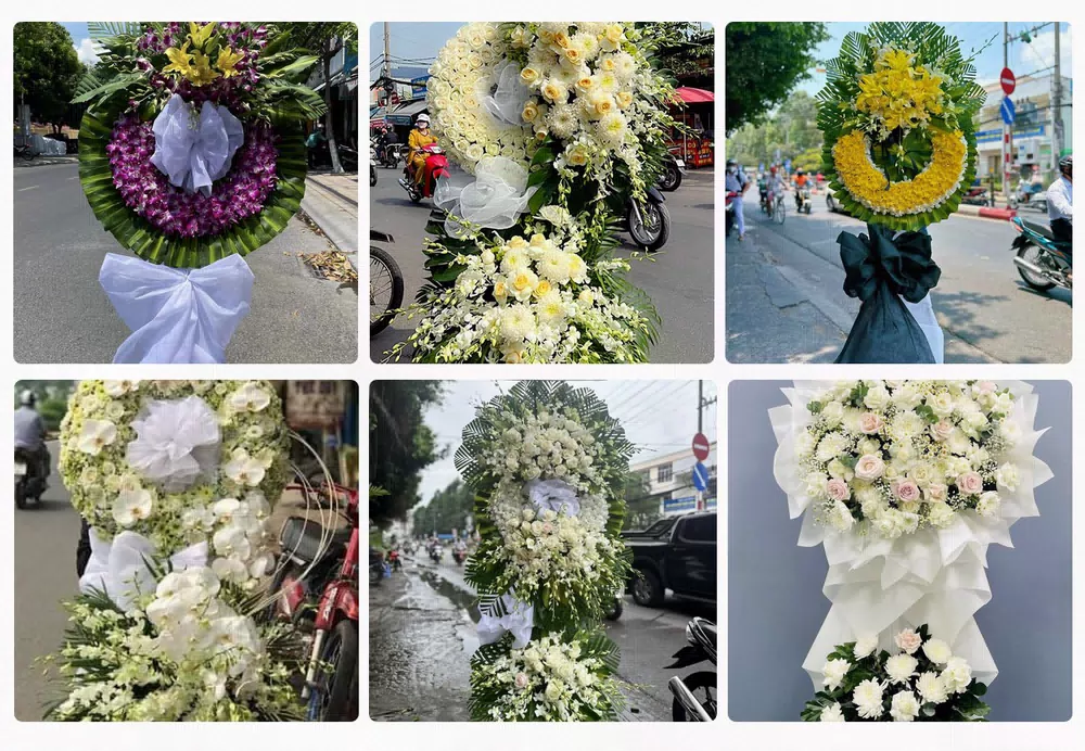 Kệ hoa và vòng hoa chia buồn giao tại Bình Long