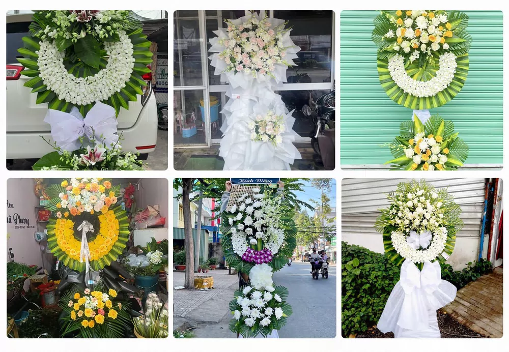 Vòng hoa đám tang Bù Đốp tông trắng trang nghiêm