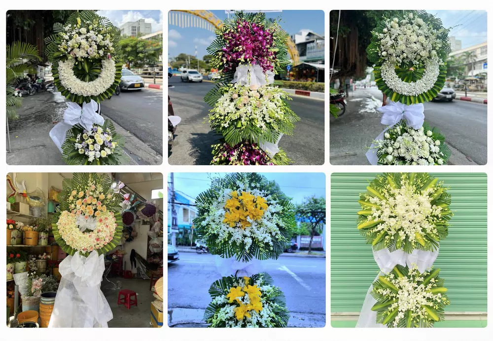 Kệ hoa và vòng hoa tang lễ Chơn Thành